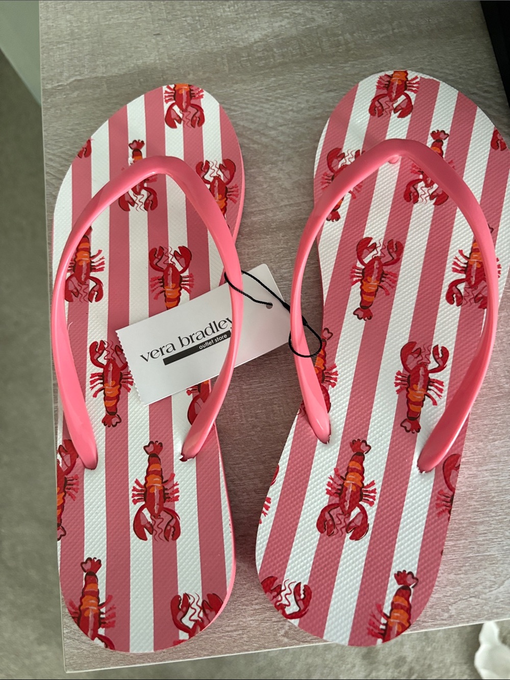 Vera Bradley Pink & White Striped Lobster Flip Flops